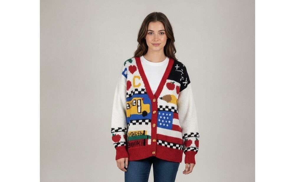 Handmade Novelty Vintage Teacher Cardigan Sweater Back to School